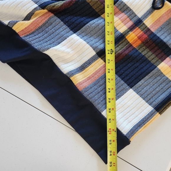 Pure Essence Navy Plaid Poncho Wrap Sweater Scarf XS Small Apres Yoga Outerwear - Picture 7 of 10